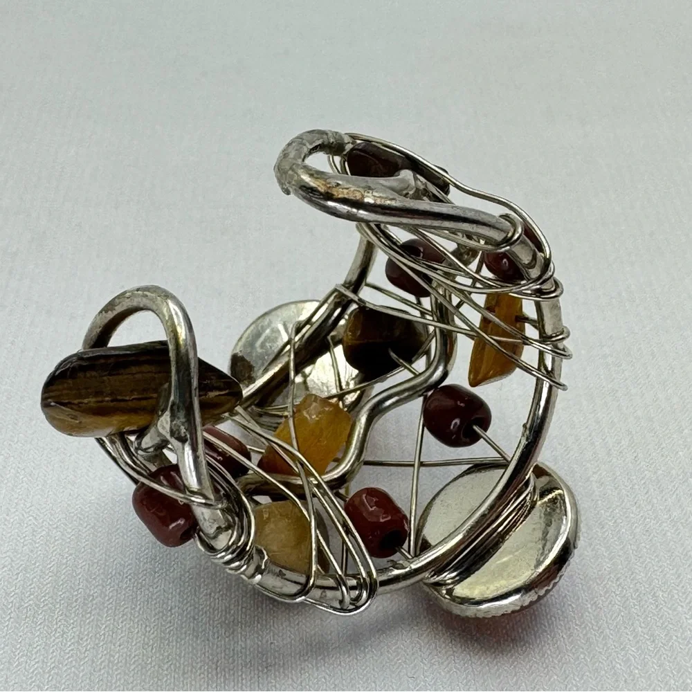 Artisan Wire Wrapped Gemstone Lucite Statement Ring Abstract Modern